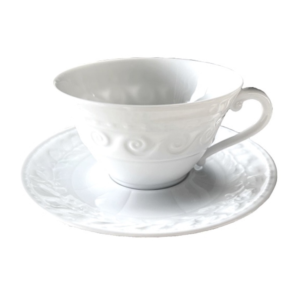 12 BERNARDAUD  CUP AND SAUCER, LOUVRE COLLECTION